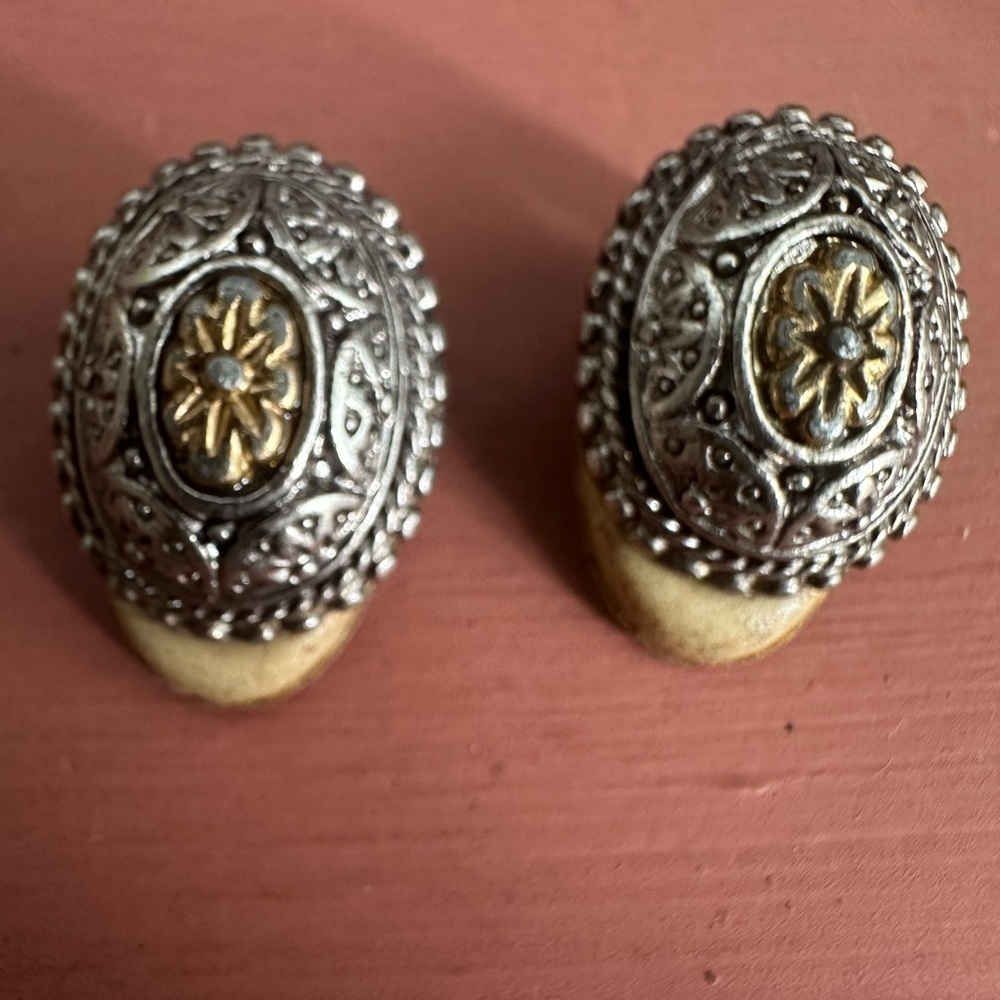 Vintage Silvertone Clip-On Earrings with Crystal Accents